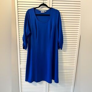 Susan Graver Bright Blue 3/4 ruched sleeve Dress